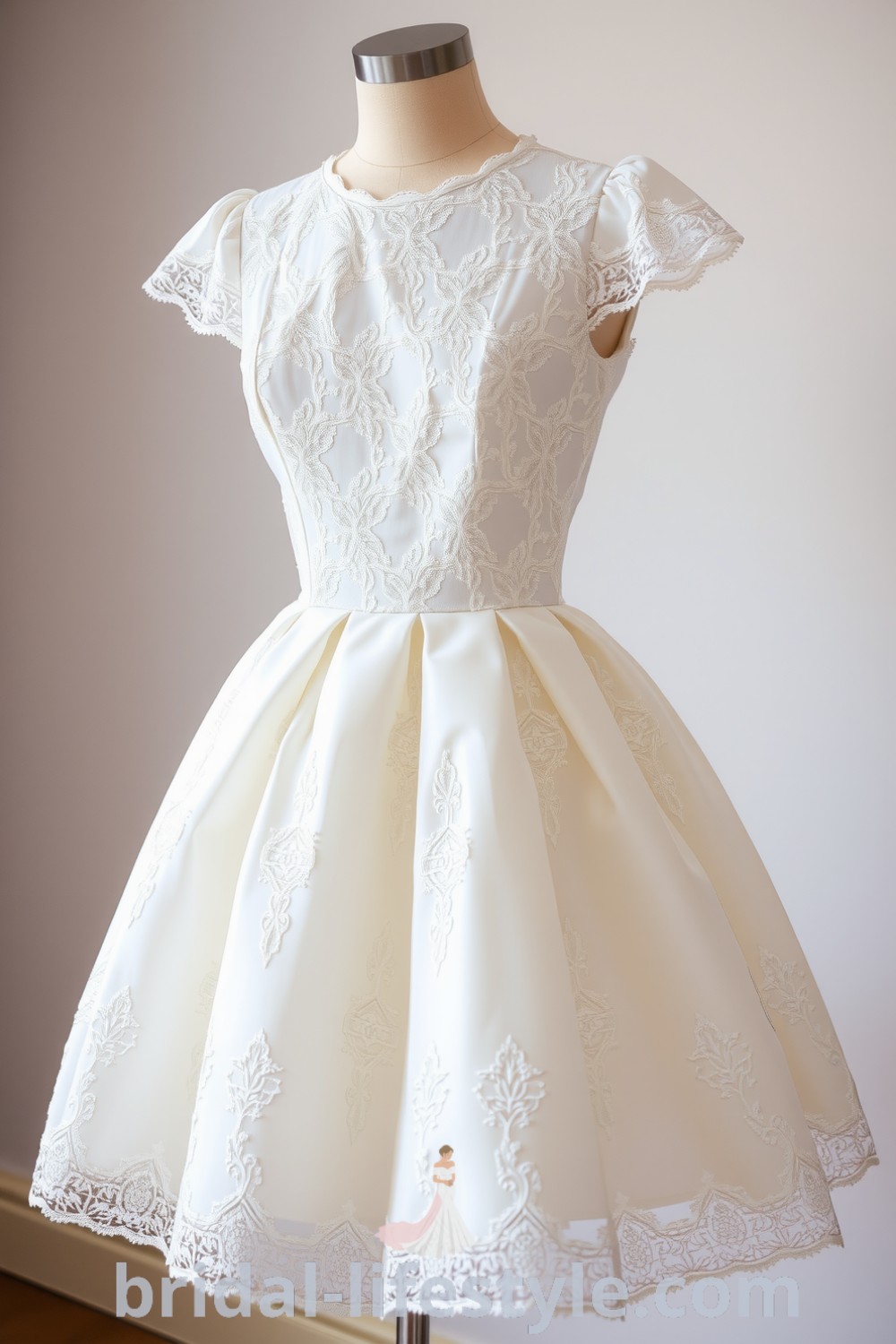 Charming vintage short wedding dress on bridal-lifestyle.com, featuring elegant lace and satin, perfect for dreamy brides seeking inspiration looks and aesthetic ideas for the special day.