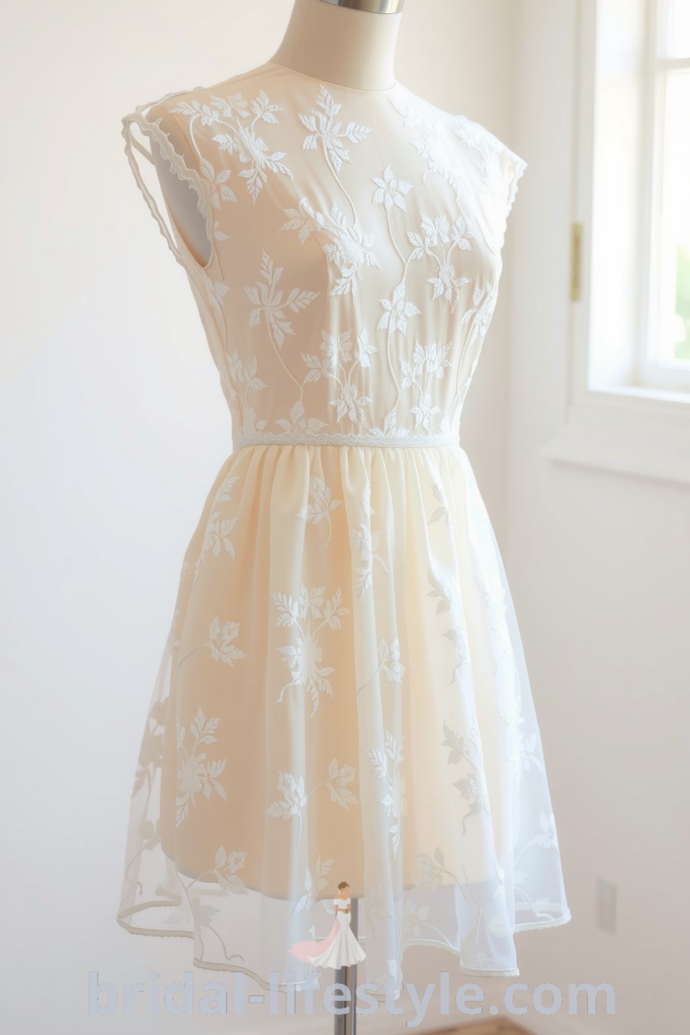 Charming vintage short wedding dress featured on bridal-lifestyle.com with a delicate lace overlay, perfect for dreamy brides and inspiration looks for the special day.
