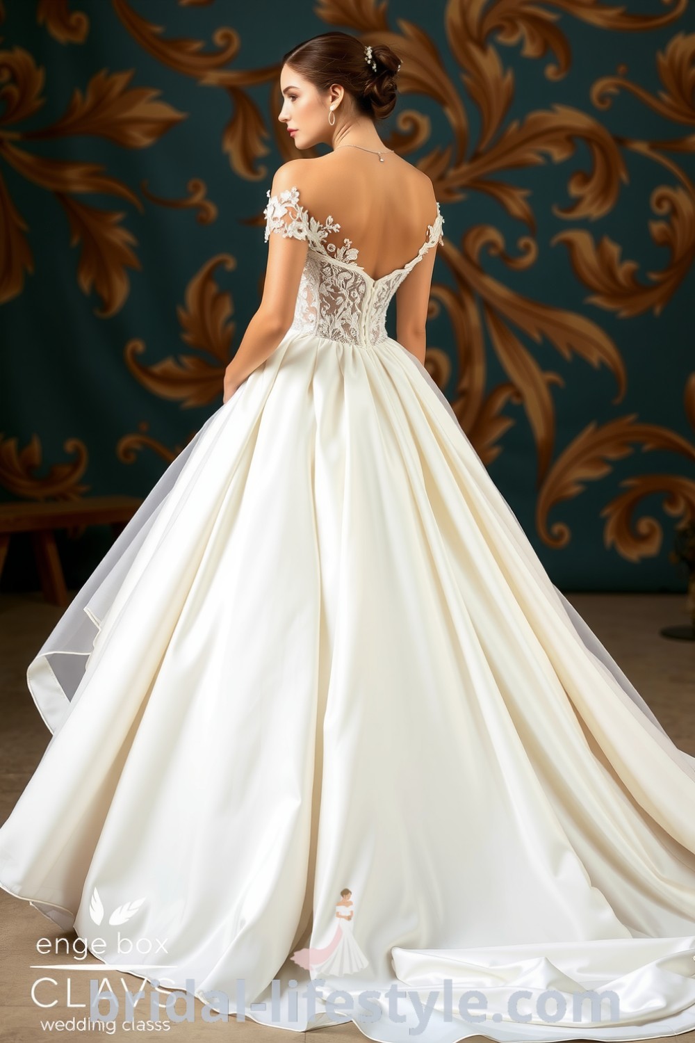 Princess wedding dress with satin bodice, delicate lace appliqués, voluminous tulle skirt, and pearl beadwork for a dreamy bridal look. bridal-lifestyle.com