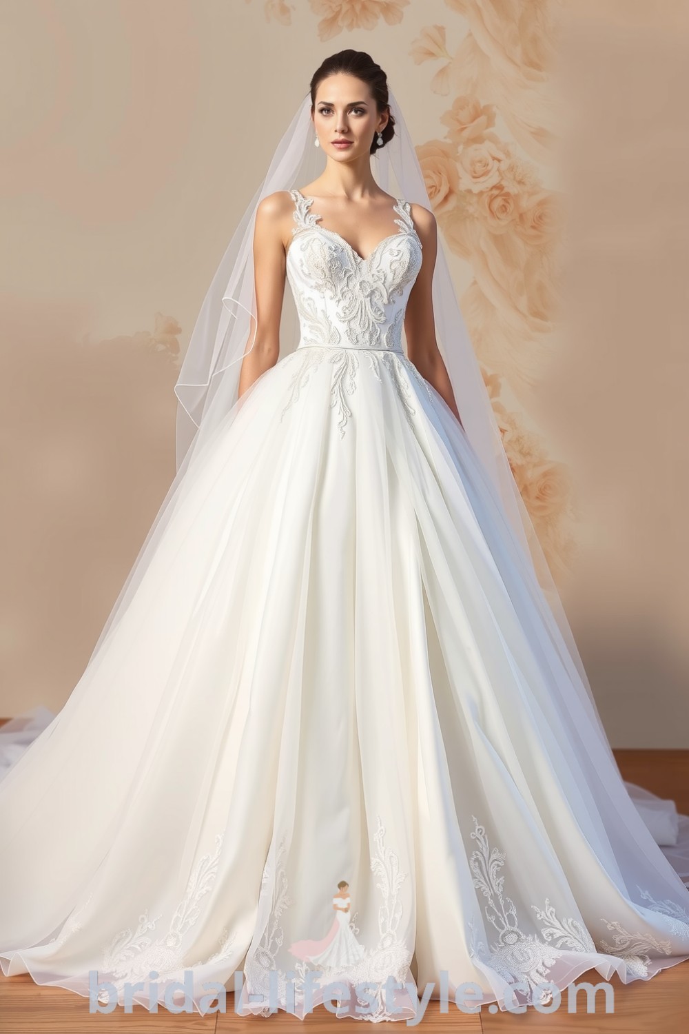 A breathtaking Princess Glitter wedding dress featuring a fitted bodice with lace detailing and a voluminous sequin skirt, ideal for dreamy brides. bridal-lifestyle.com
