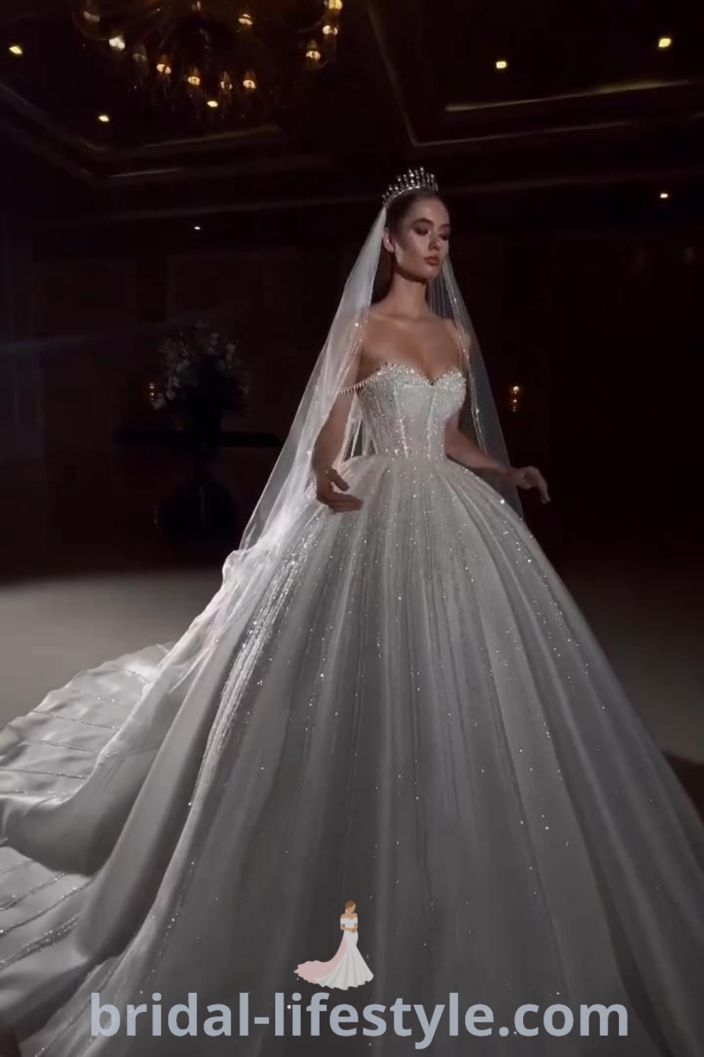An elegant sleeve ball gown wedding dress showcasing romantic and glittery details, ideal for dreamy brides. This gown is part of the best bridal trends for the special day, emphasizing beauty and style. Explore more wedding inspiration at bridal-lifestyle.com.