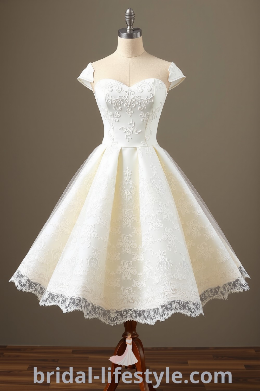 Charming vintage short wedding dress on bridal-lifestyle.com featuring exquisite lace overlay, perfect for dreamy brides and inspiration looks for the special day.
