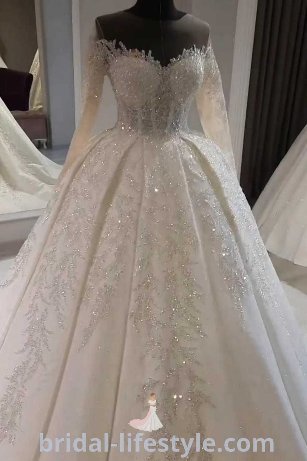 A collection of elegant sparkling wedding dresses featuring long sleeves, beaded accents, and unique ball gown designs for dreamy brides. Perfect for creating unforgettable memories on the special day. Discover the best bridal aesthetic ideas at bridal-lifestyle.com.