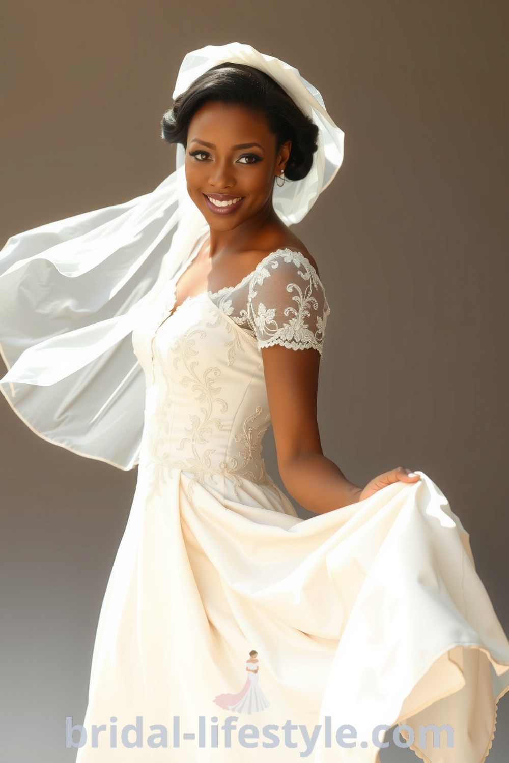 Charming vintage short wedding dress on bridal-lifestyle.com, showcasing elegant lace detail and romantic floral patterns, perfect for dreamy brides seeking inspiration looks for the special day.