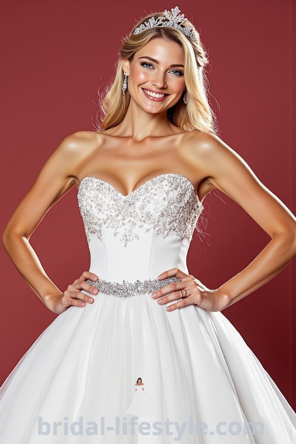Princess Glitter gown with voluminous tulle skirt, fitted satin bodice, and intricate sequin detailing, featuring a sweetheart neckline and delicate straps. bridal-lifestyle.com