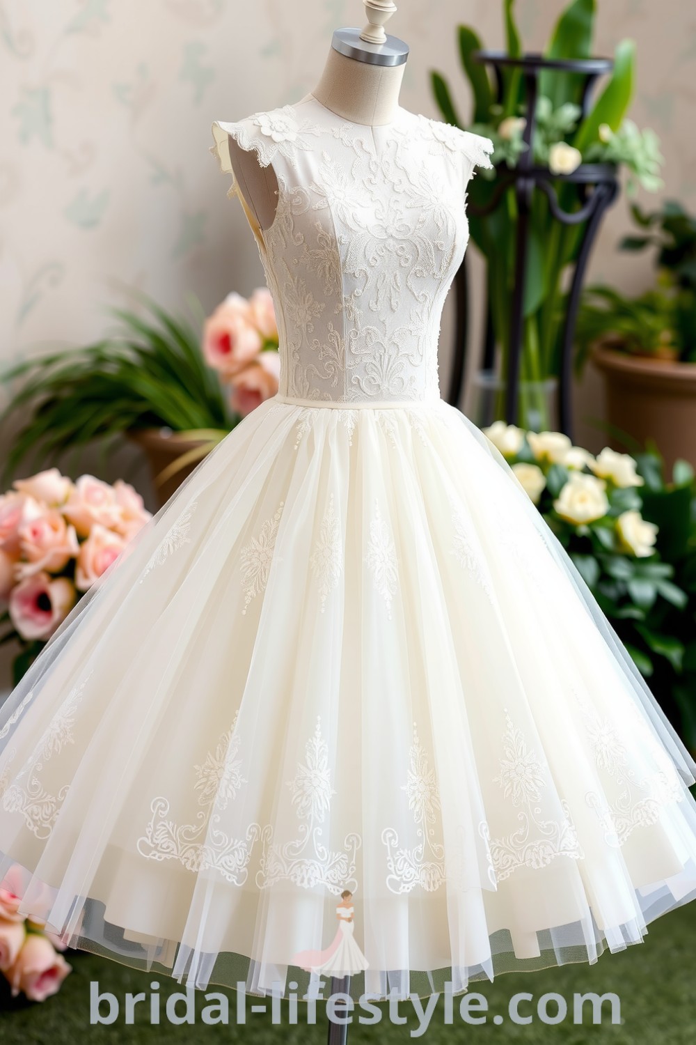 Charming vintage wedding dress showcased on bridal-lifestyle.com with delicate lace overlay and layered tulle skirt, ideal for dreamy brides and inspiration looks for the special day.