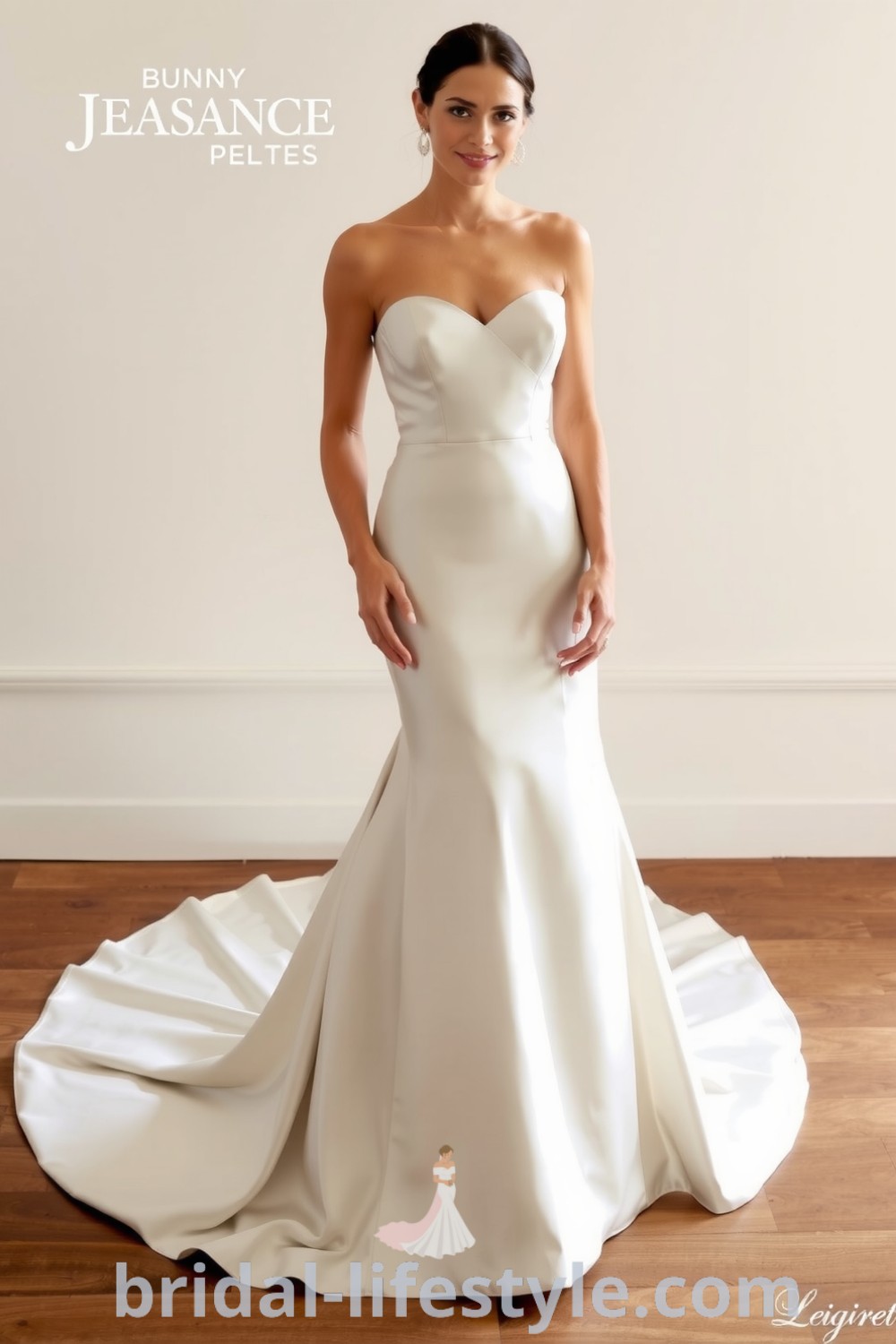 Mermaid wedding dress in satin with a sleek silhouette, sweetheart neckline, and subtle train, perfect for elegant brides seeking timeless beauty. bridal-lifestyle.com