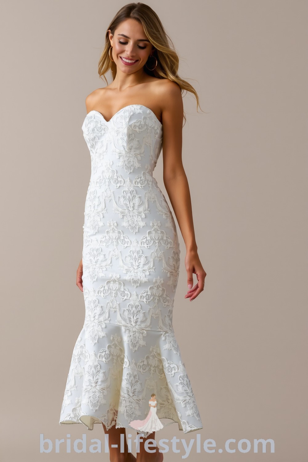 Mermaid wedding dress with luxurious lace, intricate bodice detailing, flared hemline, and sweetheart neckline. Ideal for dreamy brides seeking elegant outfits for their special day. bridal-lifestyle.com