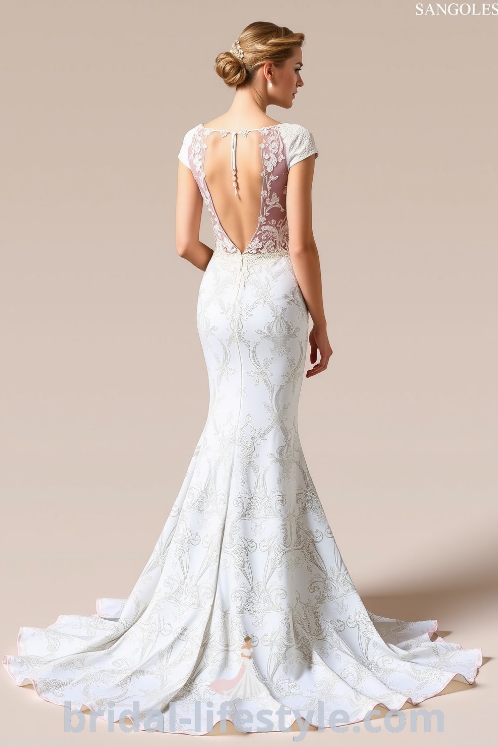 Elegant mermaid wedding dress with luxurious lace overlay, open back, and intricate beadwork, perfect for dreamy brides seeking inspiration for their special day. bridal-lifestyle.com