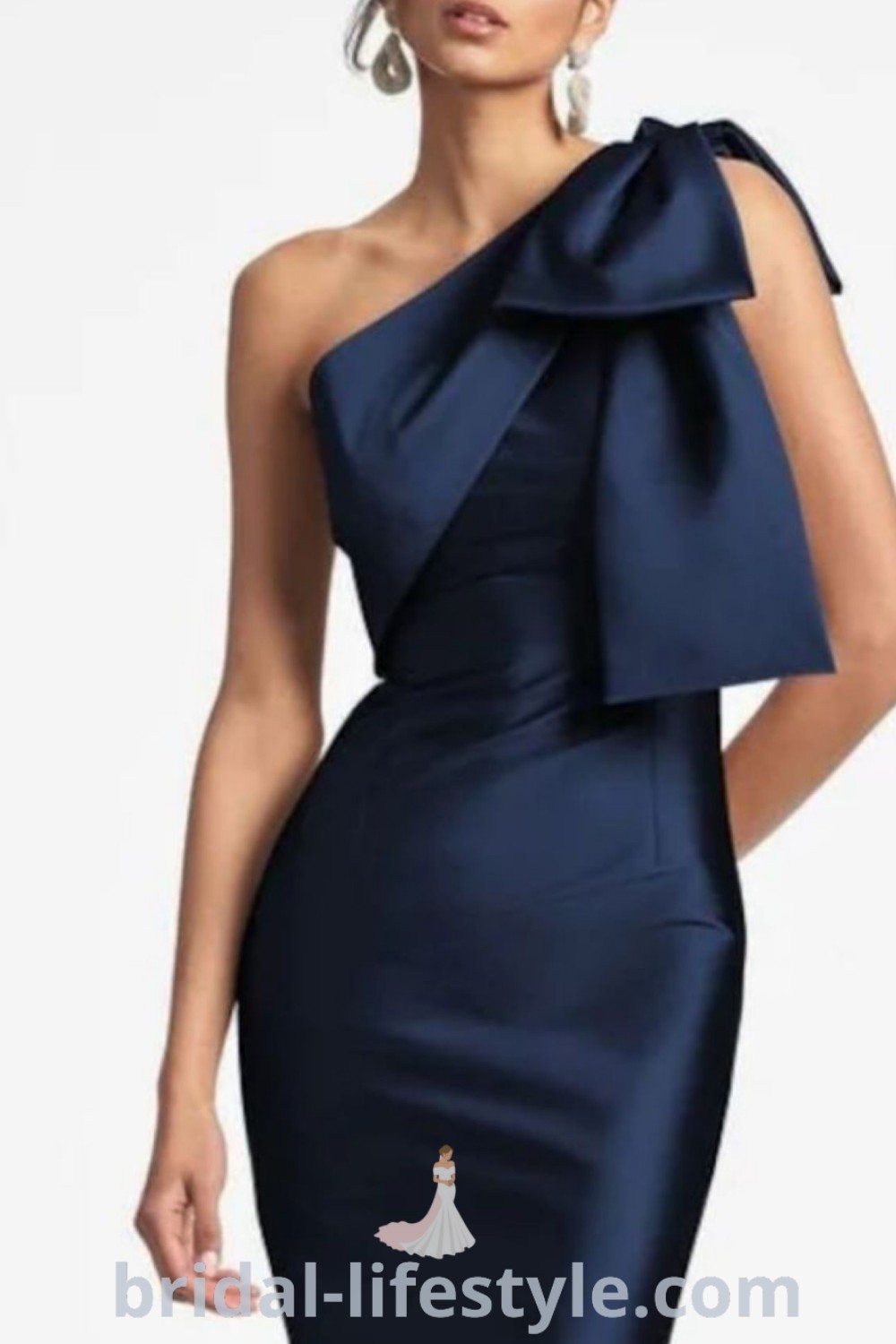 An elegant Silk Maid Of Honor Dress in blue silk with a one-shoulder design and collar, ideal for bridal parties and wedding guests. This gown enhances your style with inspiration looks for the special day, balancing elegance and charm. Explore more at bridal-lifestyle.com.