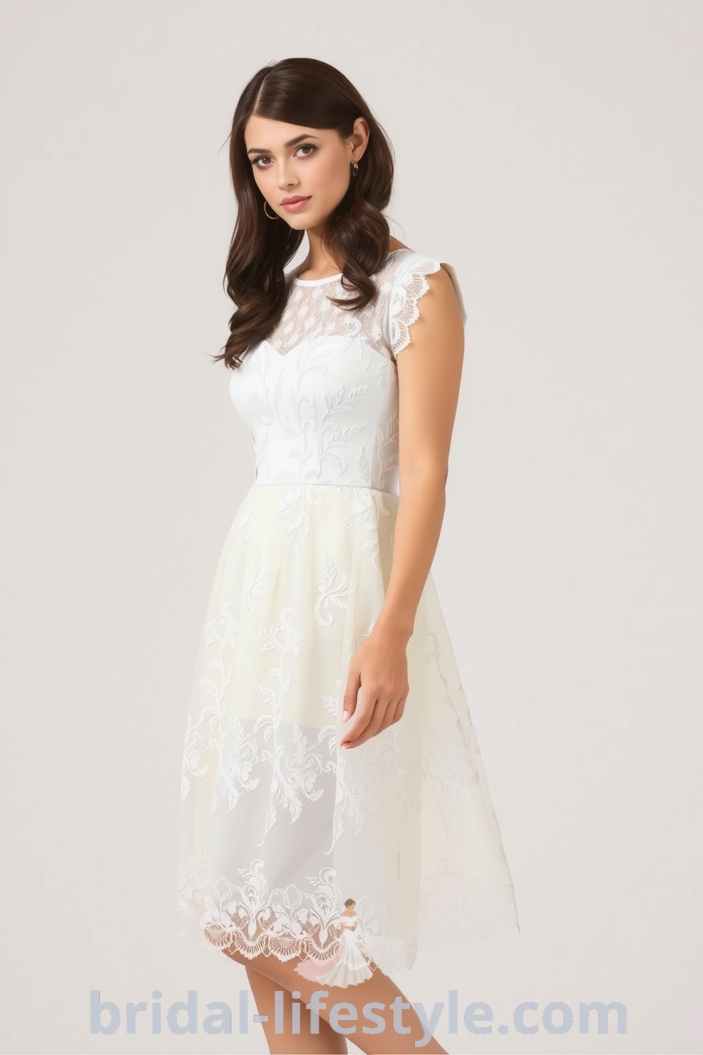 Charming vintage short wedding dress with intricate floral lace overlay on bridal-lifestyle.com, perfect for dreamy brides and inspiration looks for the special day.