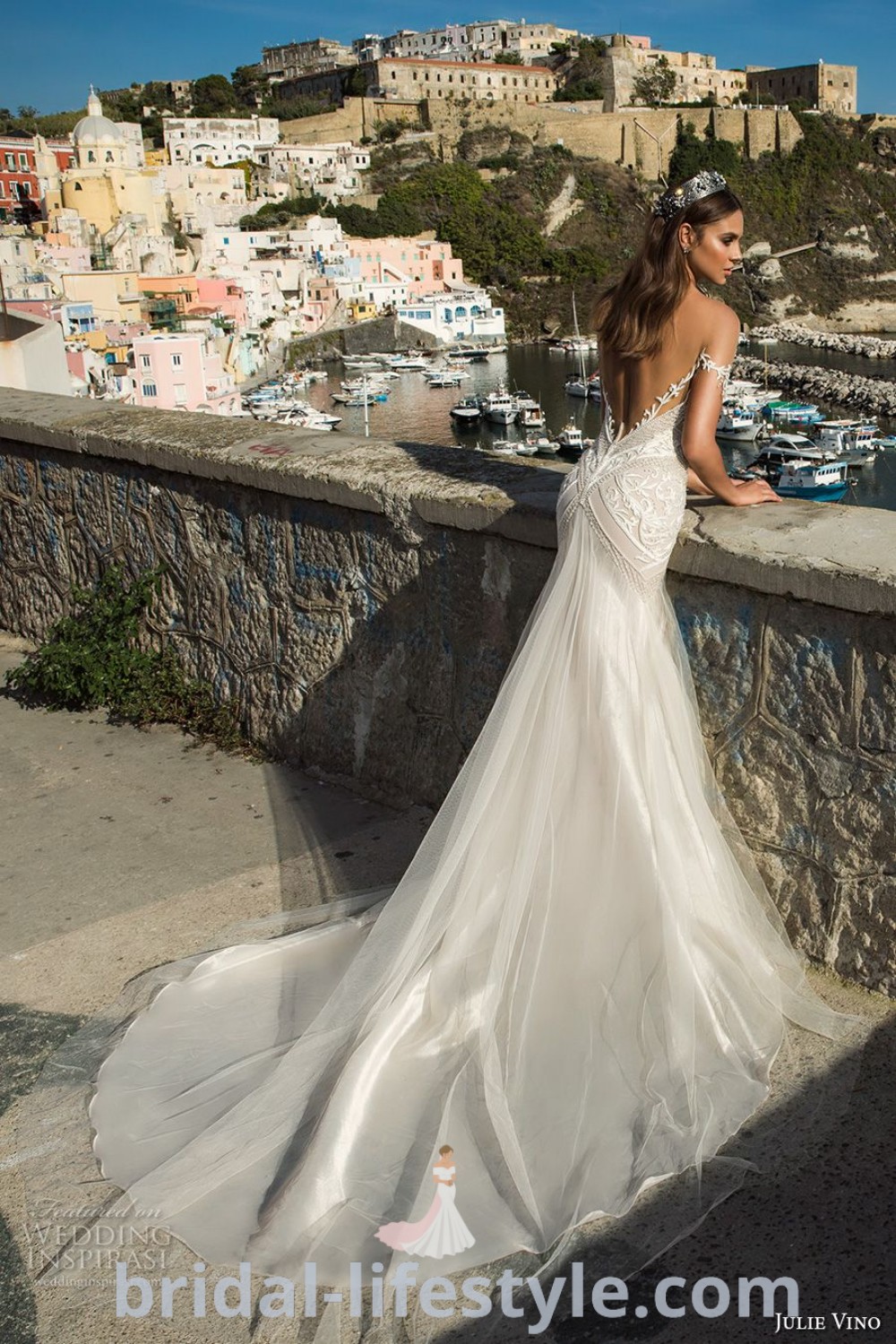 An elegant wedding dress with a pretty back and long train, showcasing dramatic and romantic features. Perfect for dreamy brides seeking mermaid silk styles and inspiration for their special day. Explore the best bridal trends and aesthetic ideas at bridal-lifestyle.com.