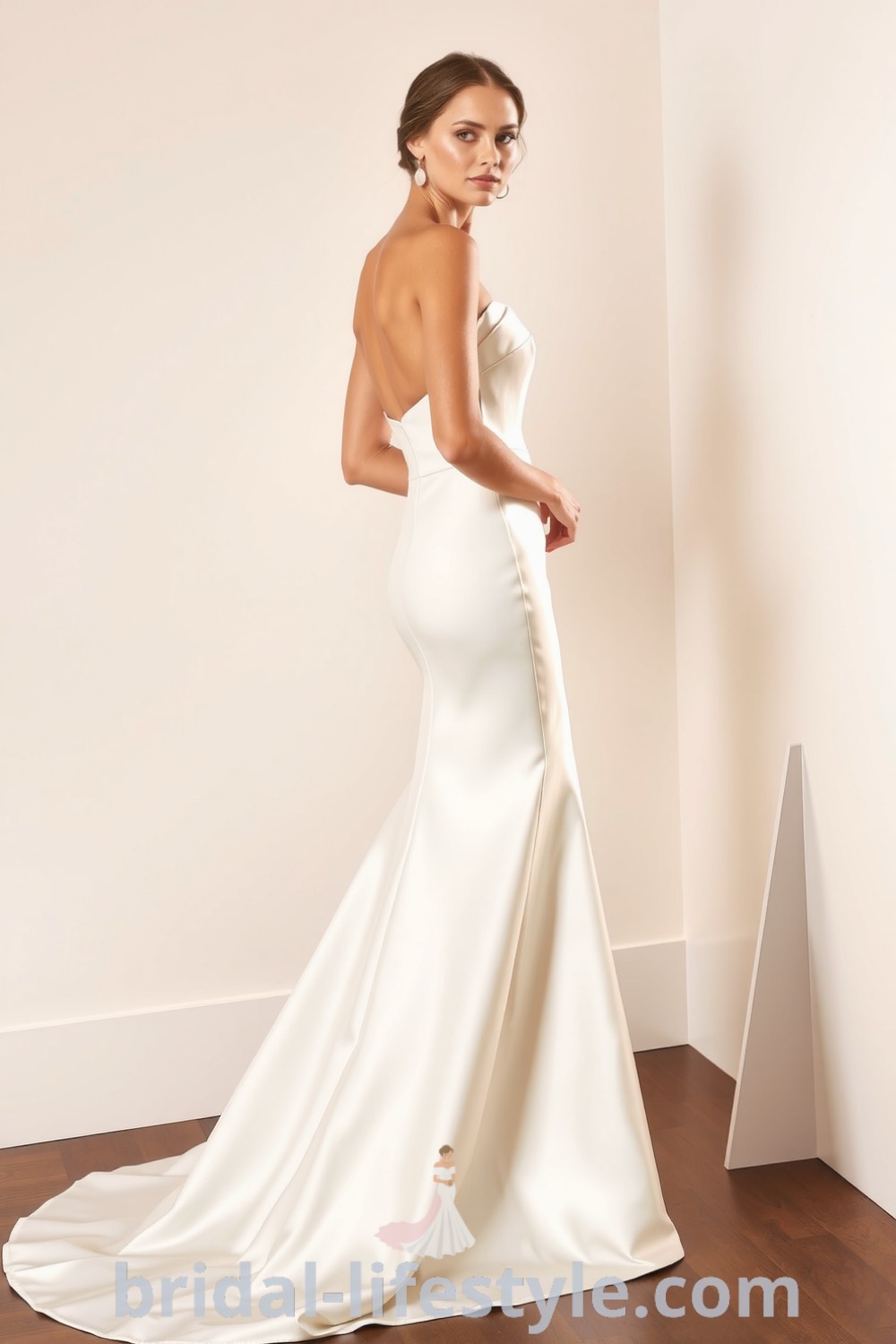 Elegant mermaid wedding dress in satin with a refined sweetheart neckline and sweeping train, designed for dreamy brides, showcasing the best in modern wedding trends. bridal-lifestyle.com