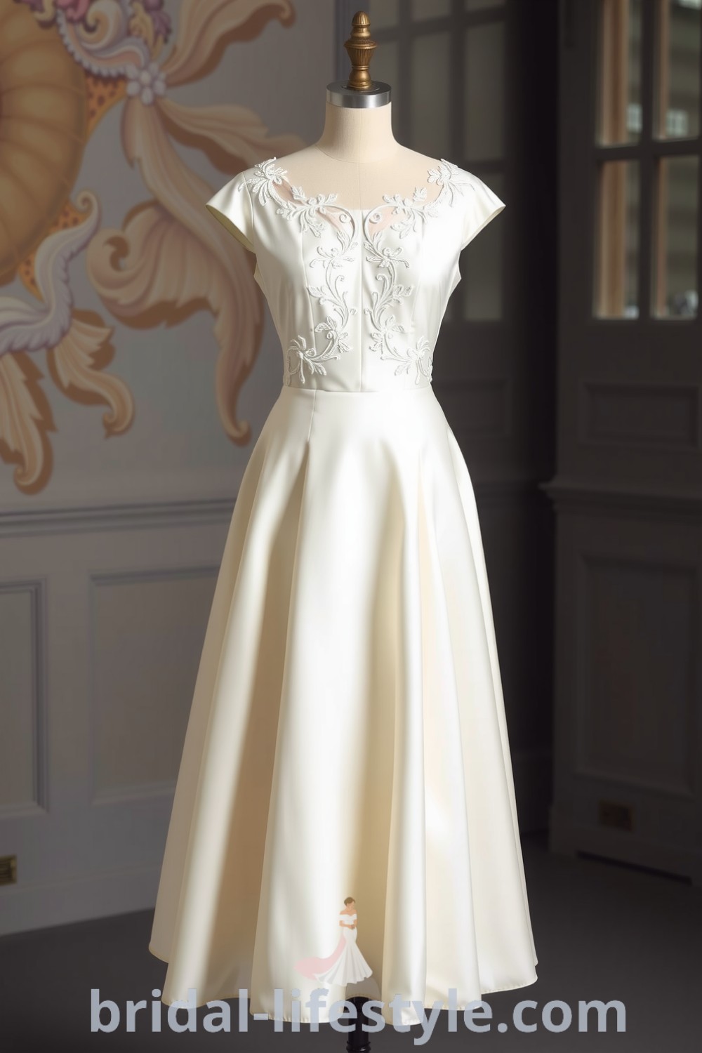 Charming vintage short wedding dress with lace appliqués on bridal-lifestyle.com, perfect for dreamy brides seeking dresses of your dream and inspiration looks for the special day.