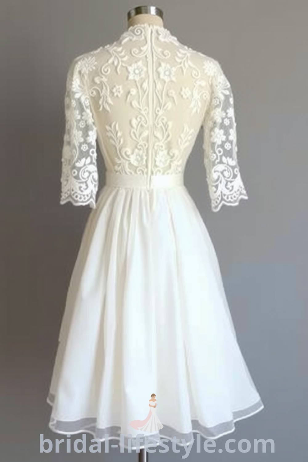 Charming vintage short wedding dress made from soft chiffon with delicate lace overlay, featured on bridal-lifestyle.com for best aesthetic ideas, dresses of your dream, and inspiration looks for the special day.