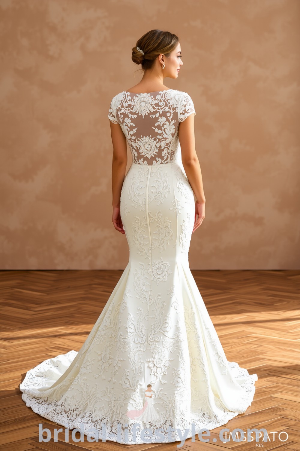 Fit and flare wedding dress featuring exquisite beaded lace, a sweetheart neckline, and delicate cap sleeves, designed for a stunning bride. bridal-lifestyle.com