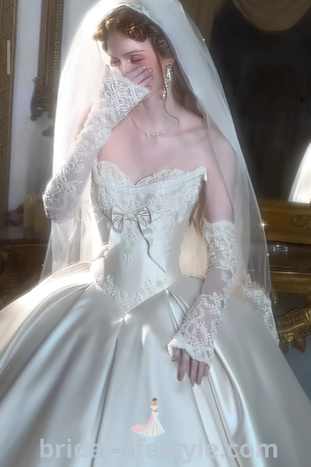 An elegant long backless wedding dress with lace detailing, showcasing iconic vintage styles ideal for romantic and dreamy brides. This gown captures the aesthetic of ball gowns and emo wedding trends, perfect for every bride